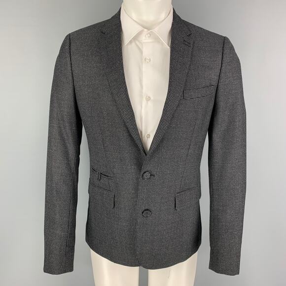 THE KOOPLES Size 36 Charcoal Grey Grid Wool Notch Lapel Sport Coat - Picture 1 of 7